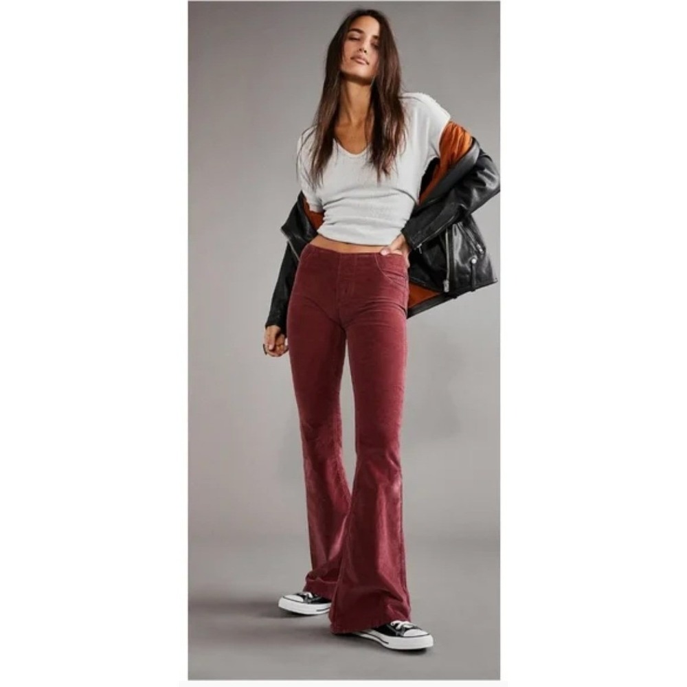 NWT WE THE FREE Corduroy Flare Pull On Pants Burgundy CRVY‎ KARMA Retro Boho S